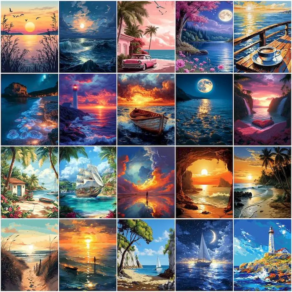 Painting Supplies - GATYZTORY ペイント・バイ・ナンバーズ、海景画、数字で描く絵画、画材、水彩画、手作り、デジタルキャンバス