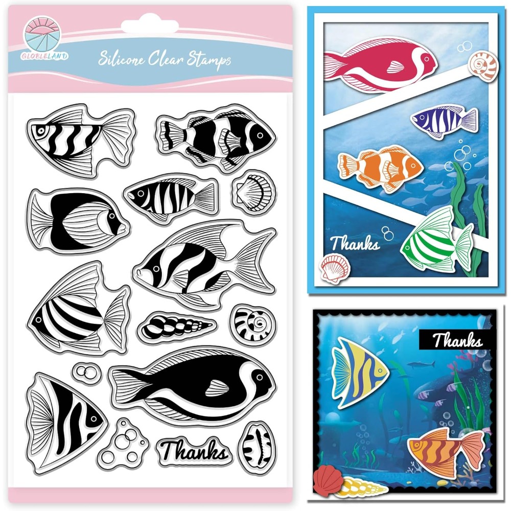 Clear Silicone Stamps For Card Making - 夏の海カクレクマノミクリアスタンプスクラップブッキング用巻き貝シリコーンスタンプ動物魚透明スタンプカード作成用