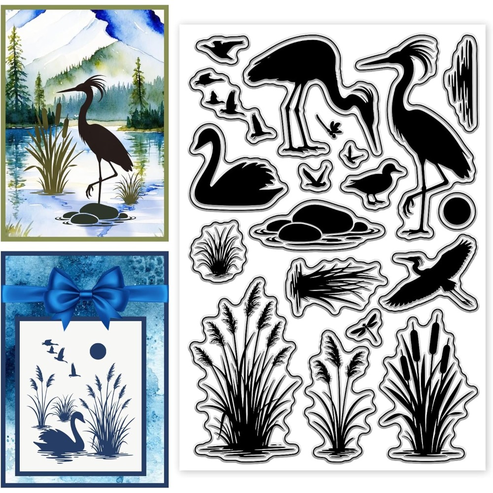 Clear Silicone Stamps For Card Making - 湿地の鳥パターンクリアスタンプリードシリコンスタンプシール DIY スクラップブッキングやカード作成用ペーパークラフト装飾
