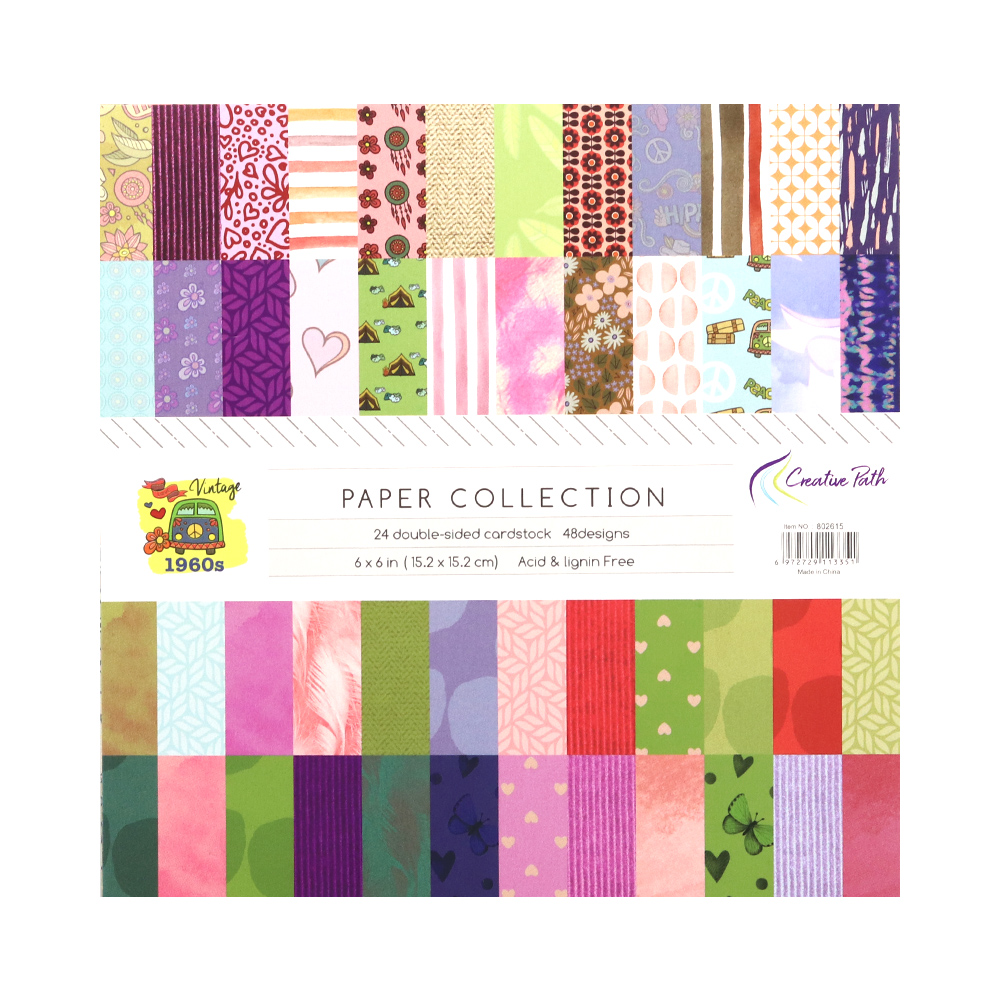 Vintage Junk Journal Scrapbooking Paper - クリエイティブパス 1960年代 ヴィンテージ花柄スクラップブック装飾紙 6インチ両面折り紙 ジャンクジャーナル背景紙