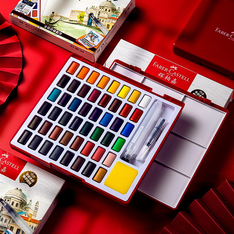 Watercolor Paint Set Solid Pigment - 24/36/48 色固体水彩ペイントセット Acuarelas ガッシュペイント画材顔料リムーバブル絵画水色ボックス