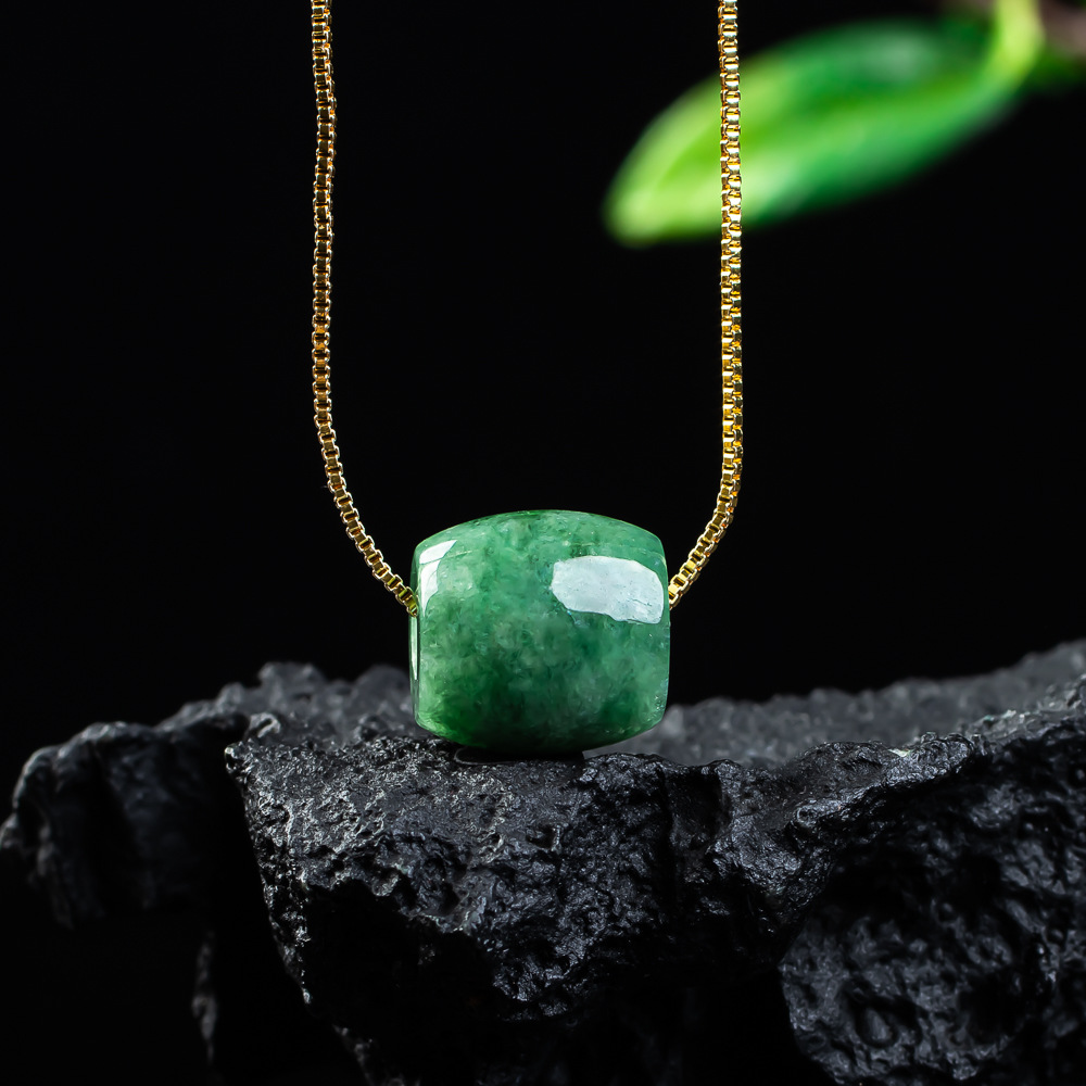 Beading - 天然本翡翠ビーズペンダントミャンマー翡翠ネックレスデザイナーお守りファッション高級ヴィンテージ宝石ギフト女性のための