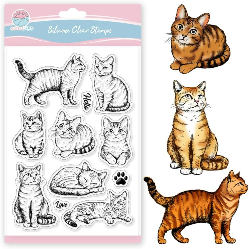 Clear Silicone Stamps For Card Making - 猫クリアスタンプ現実的な猫シリコーンクリアスタンプシール動物透明スタンプ DIY スクラップブッキングカード作成写真
