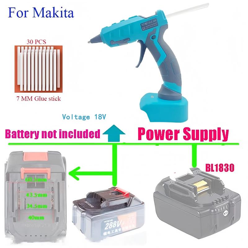 Hot Melt Glue Gun Cordless - コードレスホットメルトグルーガンマキタ/DEWALT/ブラックデッカー/ミルウォーキー/ボッシュ用 30 スティック 18V リチウム電池電気修理ツール付き