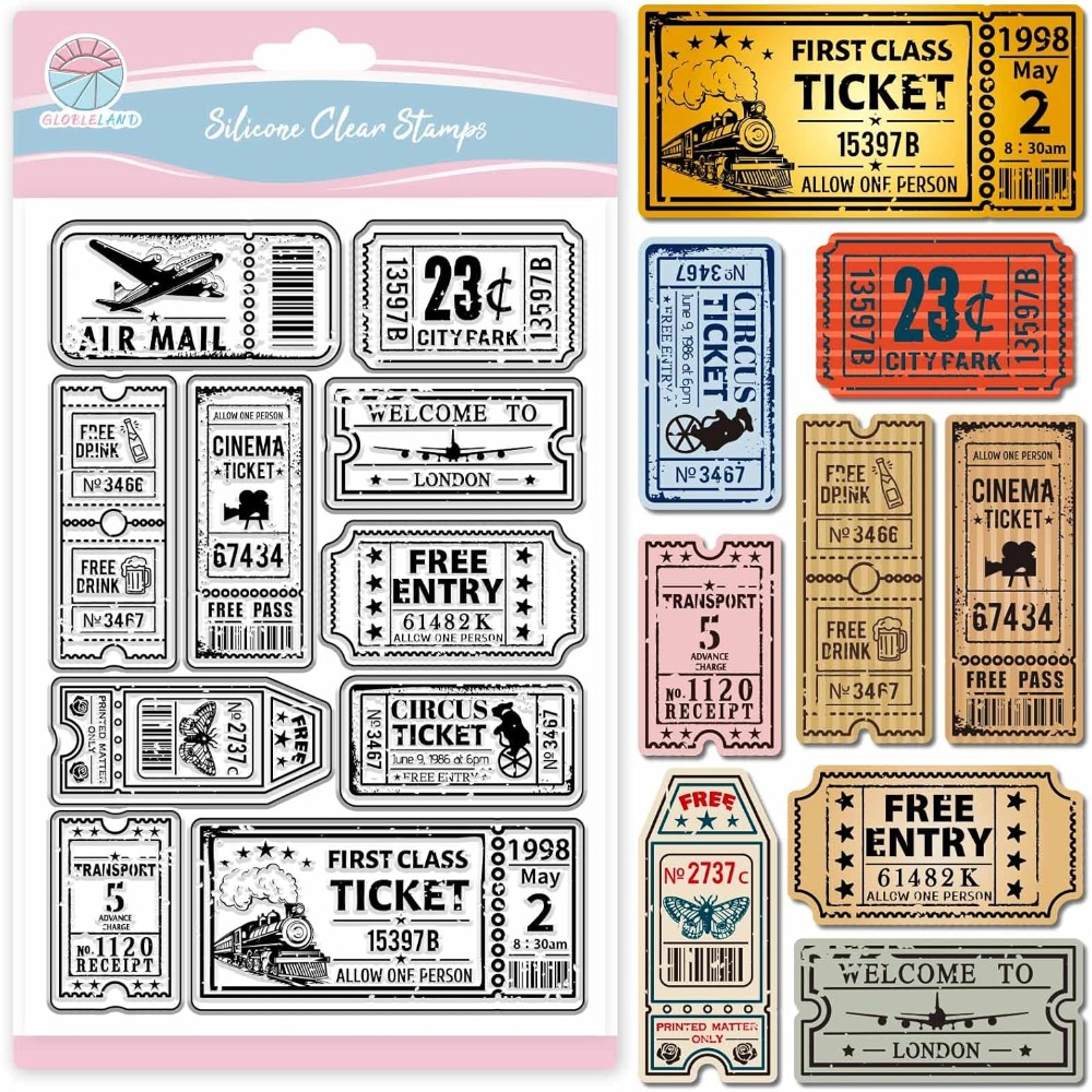 Clear Silicone Stamps For Card Making - ヴィンテージチケットクリアスタンプスクラップブッキング用電車飛行機チケットシリコンスタンプタグフレーム透明スタンプカード作成用