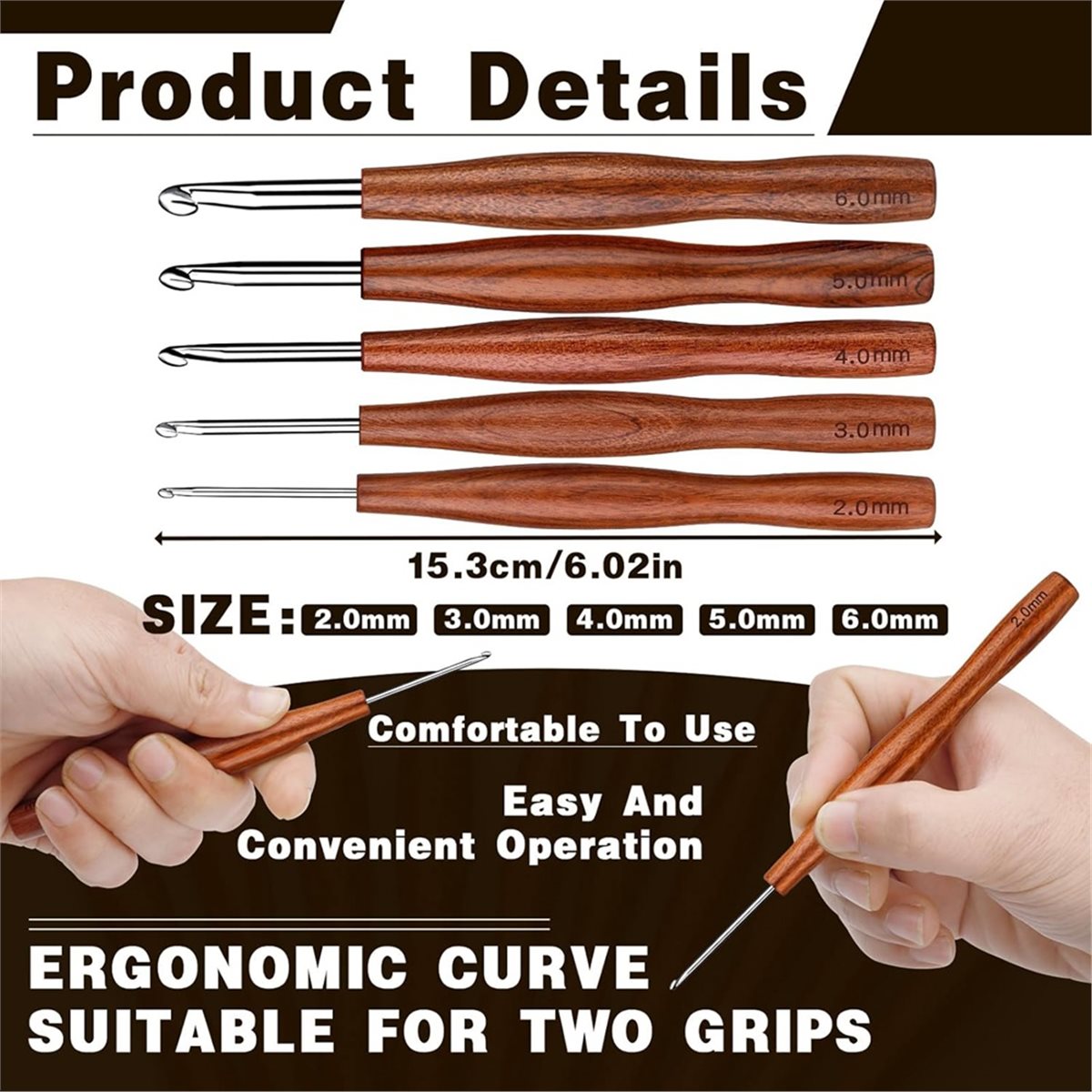 AT16 5本かぎ針セット、5サイズのアルミニウム製人間工学 - Wooden Crochet Hooks Ergonomic Handle のレビューと価格