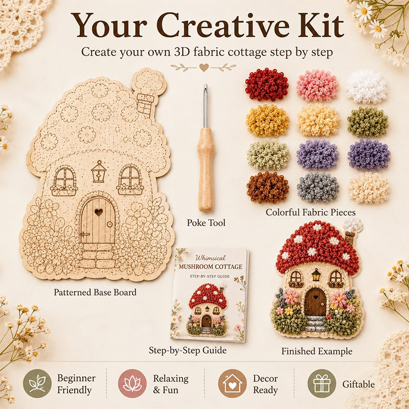 3Dマッシュルームハウス ポケアート DIYキット 布製パン - Embroidery のレビューと価格