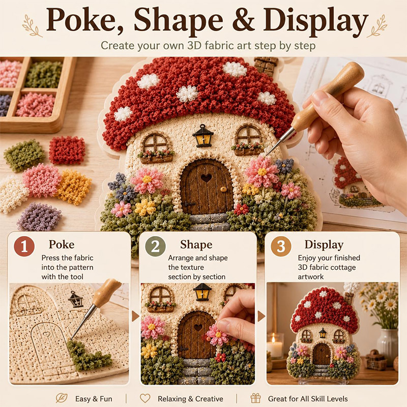 3Dマッシュルームハウス ポケアート DIYキット 布製パン - Embroidery のレビューと価格