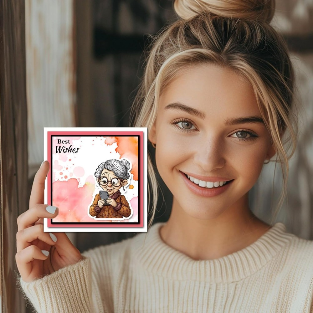 笑顔の老婦人クリアスタンプ スクラップブッキング用 釣り祖母 - Clear Silicone Stamps For Card Making のレビューと価格