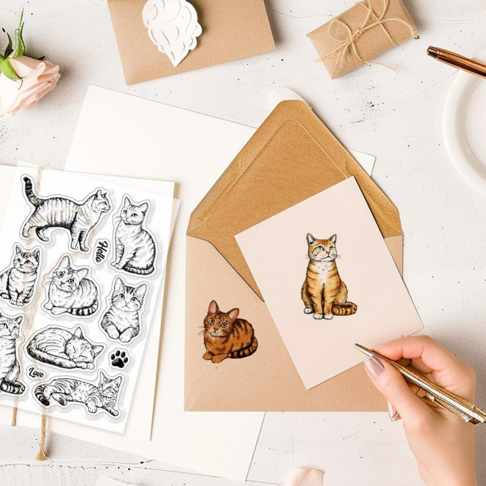 猫クリアスタンプ現実的な猫シリコーンクリアスタンプシール動物 - Clear Silicone Stamps For Card Making のレビューと価格