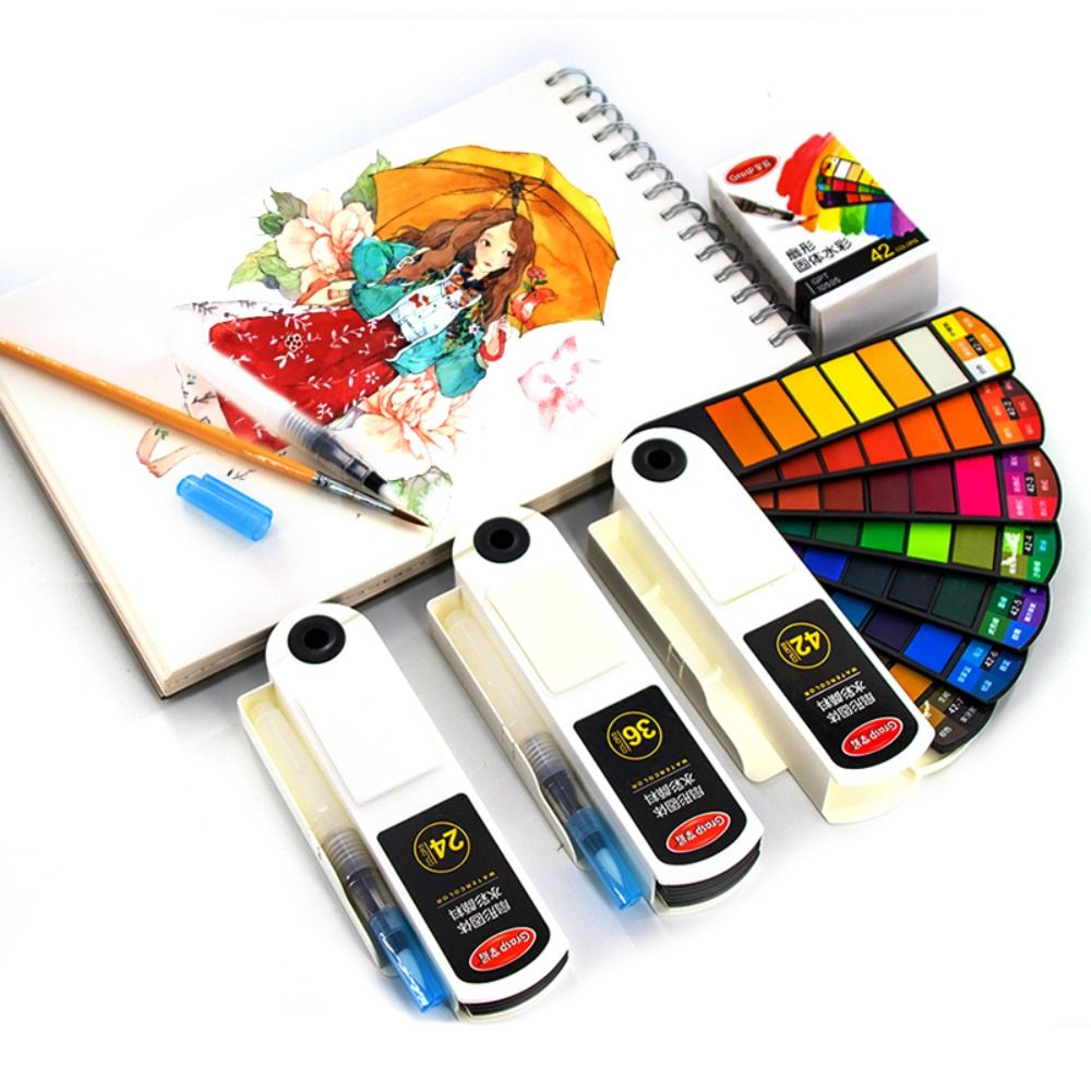 折りたたみ式水彩絵具セット、水筆ペン付き、18/24/36/ - Watercolor Paint Set Solid Pigment のレビューと価格